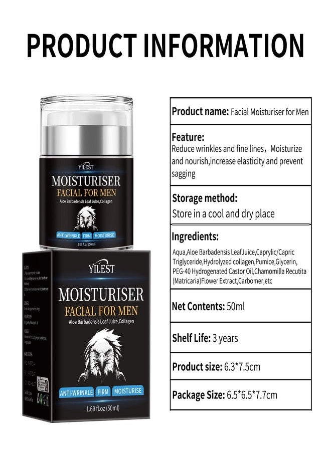 YILEST Men's Anti-Wrinkle Firming Face Moisturizer, Lightweight Daily Hydrating Cream with Aloe & Collagen, Reduces Fine Lines, Nourishes All Skin Types, 1.69 Fl Oz - Image 5